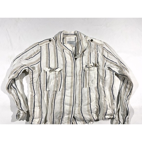 Womens Rails Rowen Linen Rayon Blend Button Pockets Jacket Coco Stripe Sz S - Picture 4 of 11